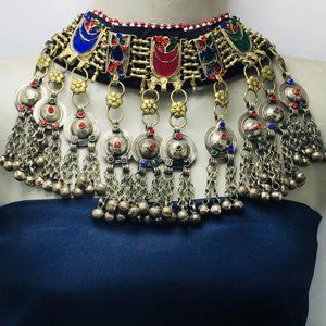 Vintage Choker Necklace, Handcrafted Tribal Collar Choker Necklace With Dangling